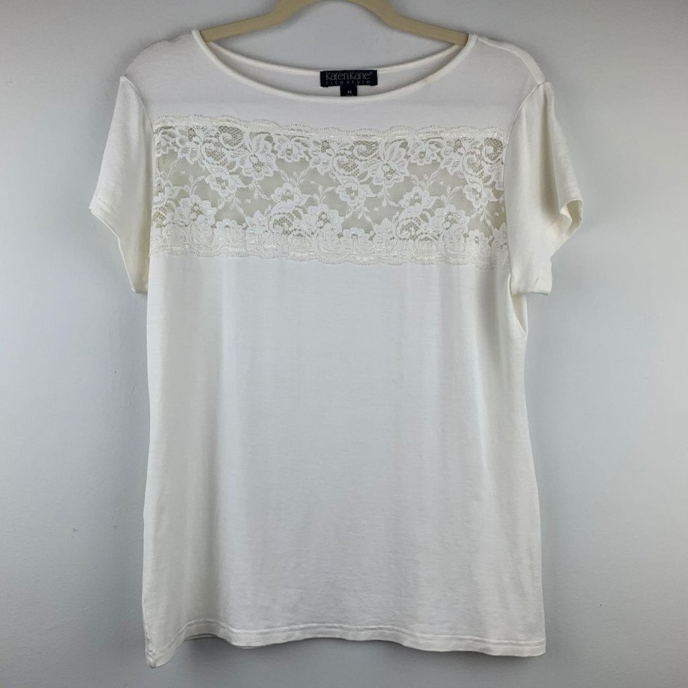 KAREN KANE Off White Lace‎ Detail Tee Sz M